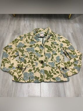 Nine & Co Weekend Beige Green Blue Floral Cotton Jacket Sz 10